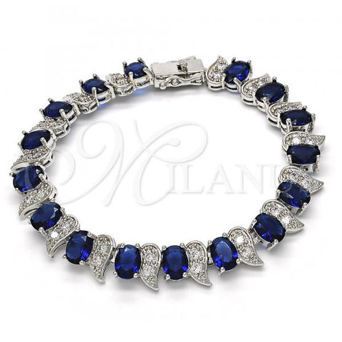 Rhodium Plated Tennis Bracelet, with Sapphire Blue and White Cubic Zirconia, Polished, Rhodium Finish, 03.210.0071.8.08