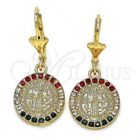Oro Laminado Dangle Earring, Gold Filled Style San Benito Design, with Multicolor Crystal, Polished, Golden Finish, 02.351.0020.1