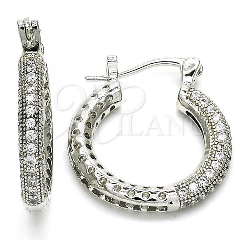 Rhodium Plated Small Hoop, with White Micro Pave, Polished, Rhodium Finish, 02.264.0031.5.20