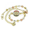 Oro Laminado Fancy Bracelet, Gold Filled Style San Judas Design, with Multicolor Crystal, Polished, Tricolor, 03.253.0061.1.07