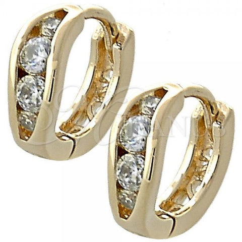 Oro Laminado Huggie Hoop, Gold Filled Style Filigree Design, with White Cubic Zirconia, Polished, Golden Finish, 02.97.0104