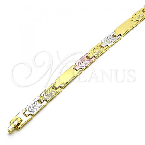 Oro Laminado Solid Bracelet, Gold Filled Style Polished, Tricolor, 03.102.0052.08