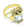 Oro Laminado Multi Stone Ring, Gold Filled Style Owl Design, with White and Black Cubic Zirconia, Polished, Golden Finish, 01.380.0016.09