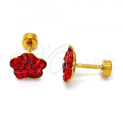 Stainless Steel Stud Earring, Flower Design, with Garnet Crystal, Polished, Golden Finish, 02.271.0020.3