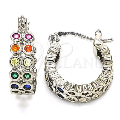 Rhodium Plated Small Hoop, with Multicolor Cubic Zirconia, Polished, Rhodium Finish, 02.210.0268.6.15