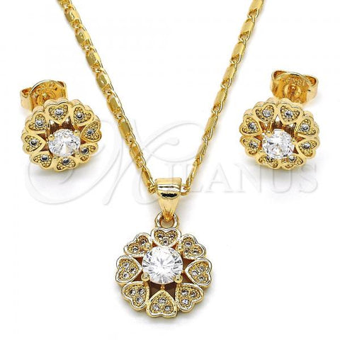 Oro Laminado Earring and Pendant Adult Set, Gold Filled Style Heart Design, with White Cubic Zirconia and White Micro Pave, Polished, Golden Finish, 10.156.0144