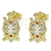 Oro Laminado Stud Earring, Gold Filled Style Turtle Design, with Multicolor Micro Pave, Polished, Golden Finish, 02.210.0414.1