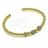 Oro Laminado Individual Bangle, Gold Filled Style Ball Design, with White Micro Pave, Polished, Golden Finish, 07.228.0007