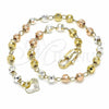 Oro Laminado Bracelet Rosary, Gold Filled Style Diamond Cutting Finish, Tricolor, 03.351.0068.08