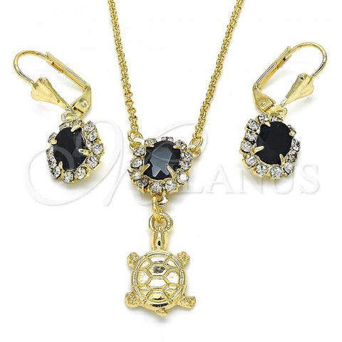 Oro Laminado Earring and Pendant Adult Set, Gold Filled Style Turtle Design, with Black and White Crystal, Polished, Golden Finish, 10.122.0010.1