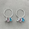 Sterling Silver Small Hoop, Star Design, with Pink and Aqua Blue Cubic Zirconia, Polished, Silver Finish, 02.402.0043.15