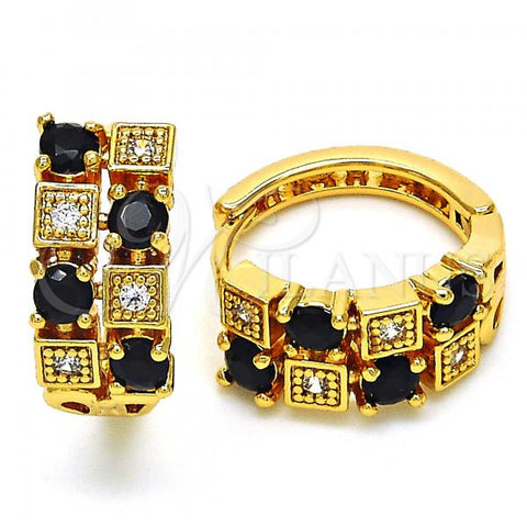 Oro Laminado Huggie Hoop, Gold Filled Style with Black and White Cubic Zirconia, Polished, Golden Finish, 02.266.0031.1.20