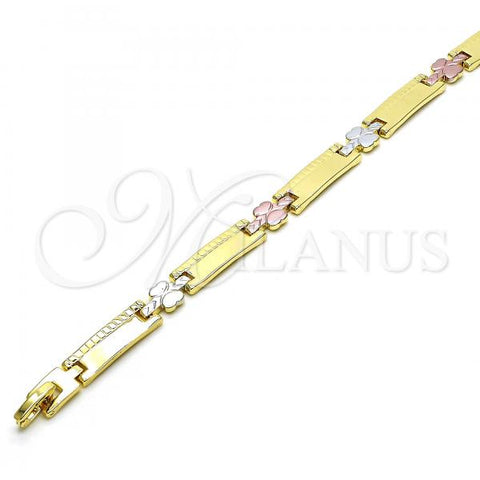 Oro Laminado Solid Bracelet, Gold Filled Style Butterfly Design, Polished, Tricolor, 03.102.0060.08