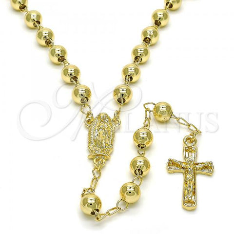 Oro Laminado Medium Rosary, Gold Filled Style Guadalupe and Crucifix Design, Polished, Golden Finish, 09.213.0018.28