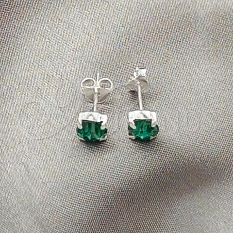 Sterling Silver Stud Earring, with Emerald Cubic Zirconia, Polished, Silver Finish, 02.397.0040.05