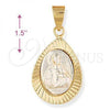 Oro Laminado Religious Pendant, Gold Filled Style Jesus Design, Diamond Cutting Finish, Two Tone, 5.199.015