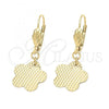 Oro Laminado Dangle Earring, Gold Filled Style Flower Design, Golden Finish, 5.016.004
