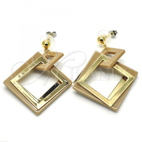 Oro Laminado Long Earring, Gold Filled Style Brown Resin Finish, Golden Finish, 02.268.0075.2