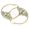 Oro Laminado Large Hoop, Gold Filled Style Turtle and Heart Design, with White and Black Crystal, Multicolor Enamel Finish, Golden Finish, 02.380.0048.50