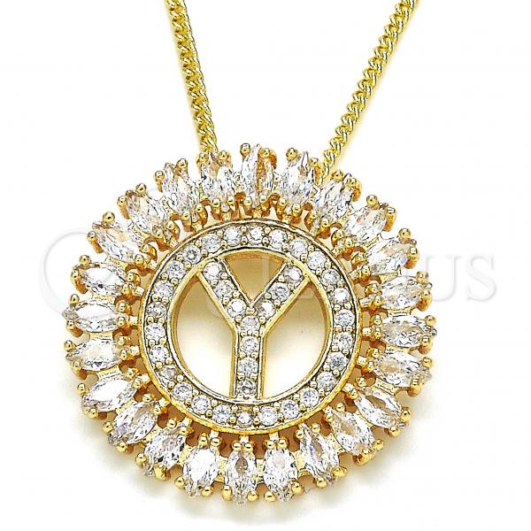 Oro Laminado Pendant Necklace, Gold Filled Style Initials Design, with White Cubic Zirconia, Polished, Golden Finish, 04.210.0024.20