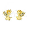 Oro Laminado Stud Earring, Gold Filled Style Angel Design, with White Micro Pave, Polished, Golden Finish, 02.156.0617