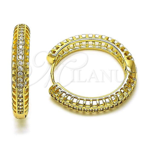 Oro Laminado Huggie Hoop, Gold Filled Style with White Micro Pave, Polished, Golden Finish, 02.213.0572.30