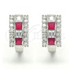 Rhodium Plated Huggie Hoop, with Ruby and White Cubic Zirconia, Polished, Rhodium Finish, 02.267.0014.8.20