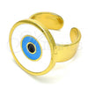 Oro Laminado Elegant Ring, Gold Filled Style Evil Eye Design, White Enamel Finish, Golden Finish, 01.313.0004 (One size fits all)