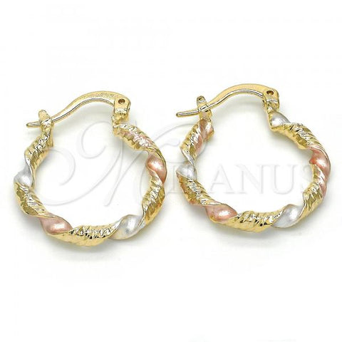 Oro Laminado Small Hoop, Gold Filled Style Diamond Cutting Finish, Tricolor, 02.65.2636.20