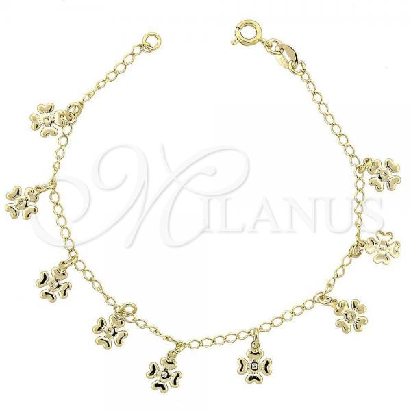 Oro Laminado Charm Bracelet, Gold Filled Style Flower Design, Diamond Cutting Finish, Golden Finish, 03.09.0038.07
