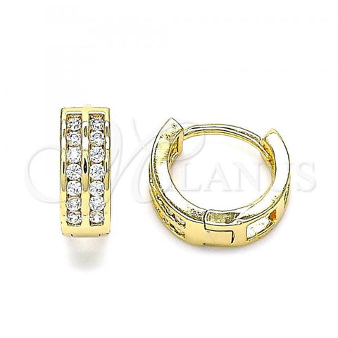 Oro Laminado Huggie Hoop, Gold Filled Style with White Cubic Zirconia, Polished, Golden Finish, 02.210.0567.12