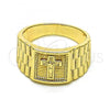Oro Laminado Mens Ring, Gold Filled Style Crucifix Design, Polished, Golden Finish, 01.380.0018.11