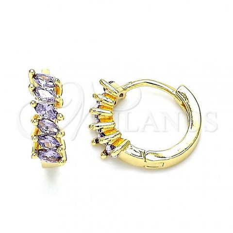 Oro Laminado Huggie Hoop, Gold Filled Style with Amethyst Cubic Zirconia, Polished, Golden Finish, 02.210.0650.3.15