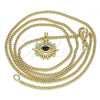 Oro Laminado Pendant Necklace, Gold Filled Style Evil Eye Design, with Black Cubic Zirconia, Polished, Golden Finish, 04.341.0028.4.20