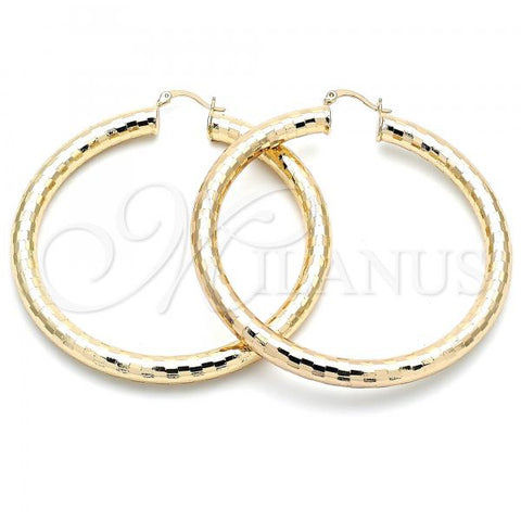 Oro Laminado Extra Large Hoop, Gold Filled Style Hollow Design, Diamond Cutting Finish, Golden Finish, 02.213.0241.70