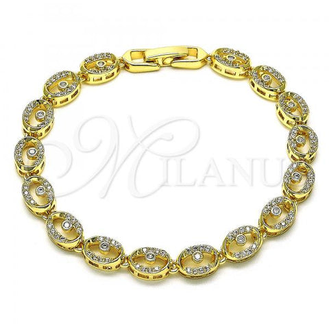 Oro Laminado Fancy Bracelet, Gold Filled Style Evil Eye Design, with White Micro Pave, Polished, Golden Finish, 03.210.0155.07