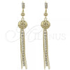 Oro Laminado Long Earring, Gold Filled Style Ball Design, with White Cubic Zirconia, Diamond Cutting Finish, Golden Finish, 5.083.004