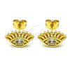 Oro Laminado Stud Earring, Gold Filled Style Evil Eye Design, with White Cubic Zirconia, Polished, Golden Finish, 02.341.0028