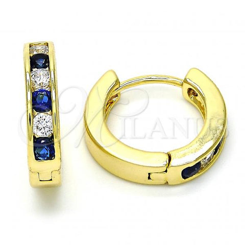 Oro Laminado Huggie Hoop, Gold Filled Style with Sapphire Blue and White Cubic Zirconia, Polished, Golden Finish, 02.99.0029.2.20