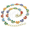 Oro Laminado Fancy Anklet, Gold Filled Style Butterfly Design, Multicolor Enamel Finish, Golden Finish, 03.386.0010.10