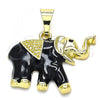 Oro Laminado Fancy Pendant, Gold Filled Style Elephant Design, Black Enamel Finish, Golden Finish, 05.253.0119.2