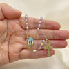Oro Laminado Thin Rosary, Gold Filled Style Medalla Milagrosa and Cross Design, with Lavender Crystal, Polished, Golden Finish, 09.02.0025.18
