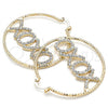 Oro Laminado Large Hoop, Gold Filled Style Hugs and Kisses Design, with White Crystal, Diamond Cutting Finish, Golden Finish, 02.380.0038.50