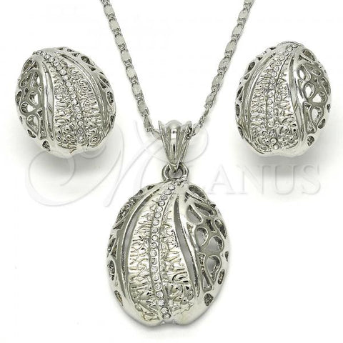 Rhodium Plated Earring and Pendant Adult Set, Teardrop Design, with White Crystal, Polished, Rhodium Finish, 10.160.0151.1