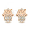 Sterling Silver Stud Earring, Hand of God Design, with White Cubic Zirconia, Polished, Rose Gold Finish, 02.336.0041.1