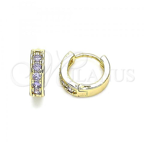 Oro Laminado Huggie Hoop, Gold Filled Style with Amethyst Micro Pave, Polished, Golden Finish, 02.210.0636.2.10
