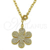 Oro Laminado Pendant Necklace, Gold Filled Style Flower and Rolo Design, Polished, Golden Finish, 04.63.1434.20