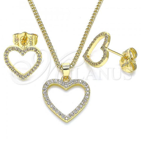 Oro Laminado Earring and Pendant Adult Set, Gold Filled Style Heart Design, with White Micro Pave, Polished, Golden Finish, 10.94.0004