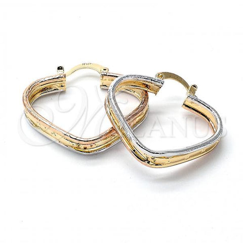 Oro Laminado Medium Hoop, Gold Filled Style Heart Design, Diamond Cutting Finish, Tricolor, 5.154.017