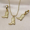 Oro Laminado Earring and Pendant Adult Set, Gold Filled Style Shoes Design, Polished, Golden Finish, 10.341.0015